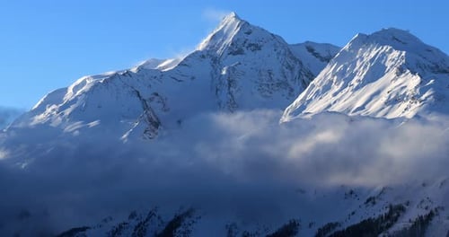 Sunrise over the Mont Pourri and Aiguille Rouge from La Rosiere, Savoie, France.