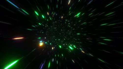 Neon Lights Particles Space In Dark Tunnel