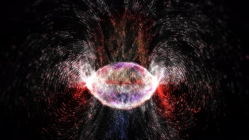Abstract glowing light hi-tech energy black purple vortex spiral of lines and particles waves