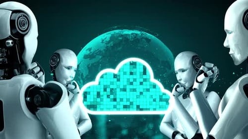 KI-Roboter Huminoid nutzt Cloud-Computing-Technologie, um Daten auf einem Online-Server zu speichern