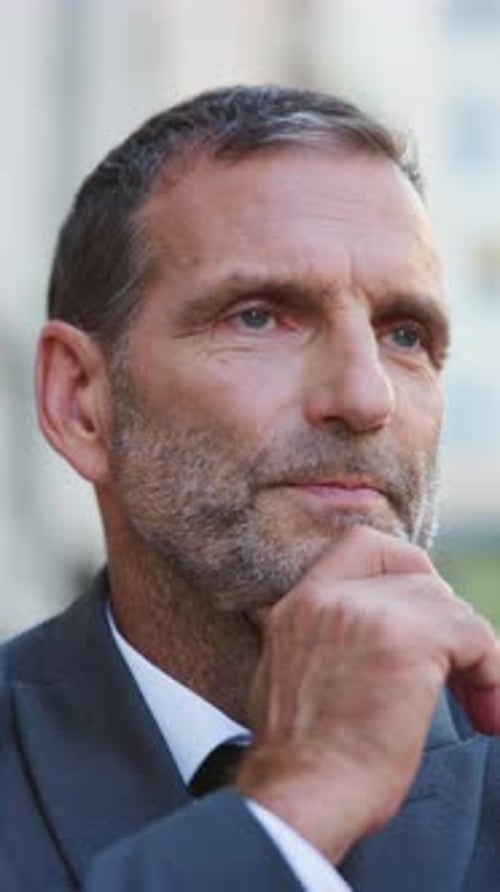 Lawyer, thinking and man in city, decision for court case results and reflection for opportunity
