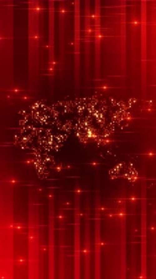 Dark Red Cybernetic World Map Glitching Data Streams Background Data Points Light Streaks