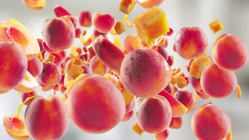 Falling Fresh Peaches and Slices Dynamic Background Animation