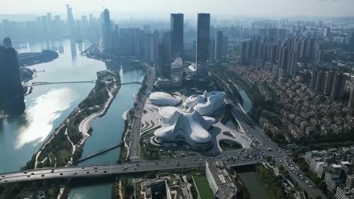 Real shot architecture of Changsha Lake International China Culture Art Center Complex Financial Bus