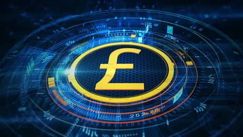 Futuristic Digital Pound Sterling Hologram HUD Animation