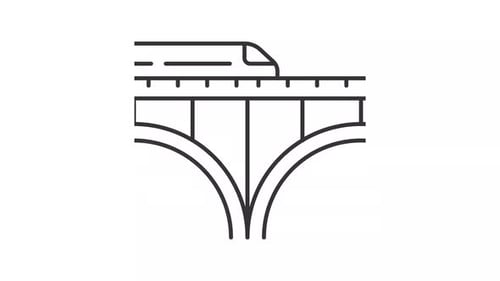 Flat Design Train on Bridge Line Icon Animation