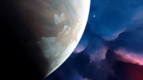 Rotating Planet Animation in Vibrant Space Nebula