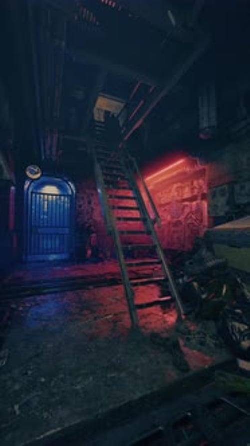 Mysterious Staircase in an Abandoned Building at Night