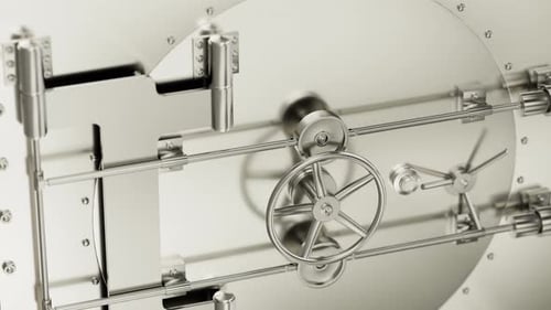 Bank vault door opening and closing montage