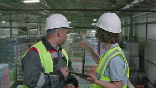 Warehouse Workers Discussing Delivery Document