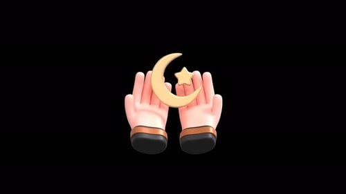 3D Praying Hands with Crescent Moon and Star for Ramadan