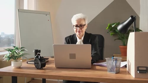 Senior Woman Working at Desk on Laptop