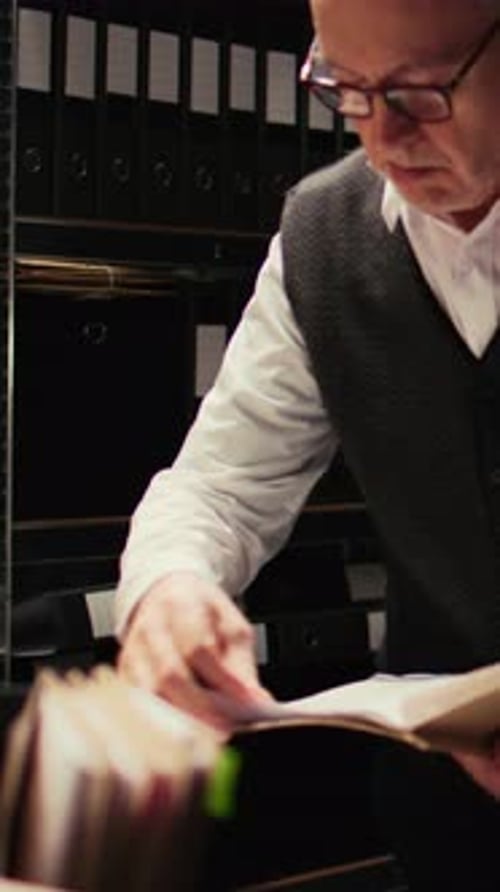 Senior Man Working With Documents in Office