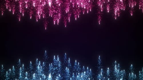 Pink And Blue Particle Heart Falling And Rising On Black Background. Valentines Day Background Roman