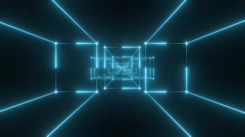 Abstract futuristic tunnel of neon lights for technology and design concepts