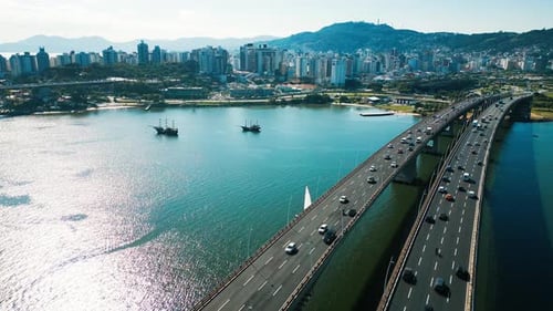 City of Florianopolis in Brazil Aerial View of the Highway in the City of Florianopolis During Sunny