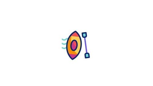Bouncing Animated Kayak and Paddle Flat Design Icon