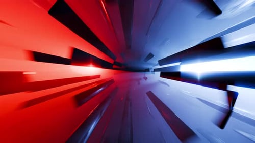 Futuristic red and blue abstract tunnel animation, looped animation