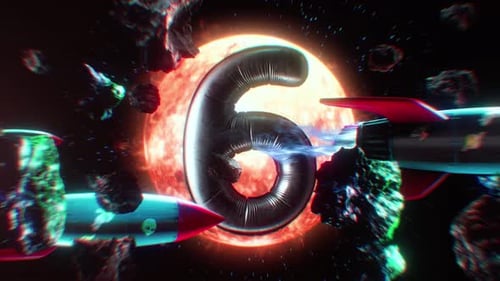 Retro Rocket Space Countdown Nummer 6
