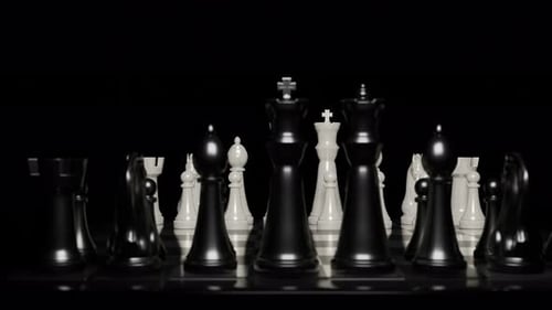 Elegant 3D Chess Pieces Panning Across Board Animation