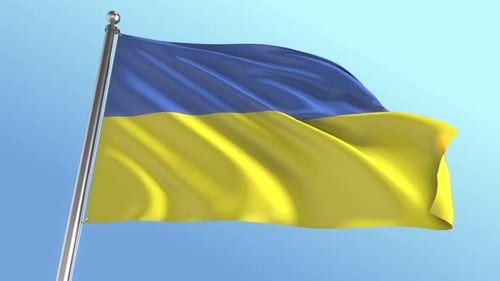 Realistic Ukrainian Flag Waving in Clear Blue Sky