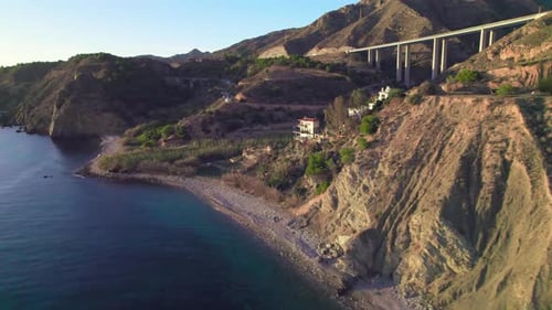 Drone flying near the coastline of Nerja, Spain