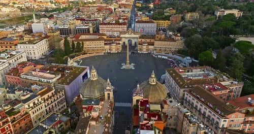Aerial View of Piazza Del Popolo in Roma Italy Famous European Touristic Destination
