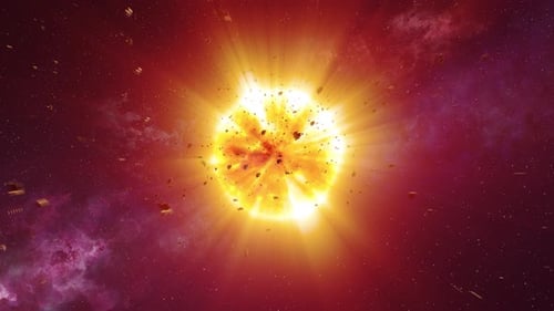 The sun in space with asteroids