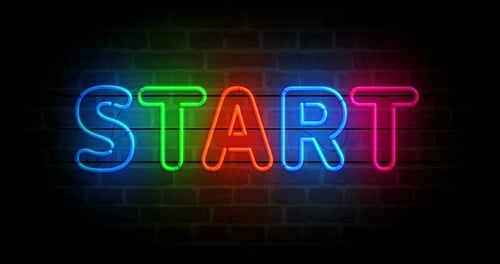Start game begin neon on brick wall loop