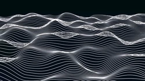 Onda digital abstrata com linhas de partículas fluidas, movimento de luz, loop, animação de Fundos. Vd 389
