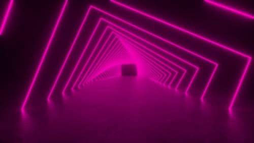 Neon Light Tunnel in Dark Room