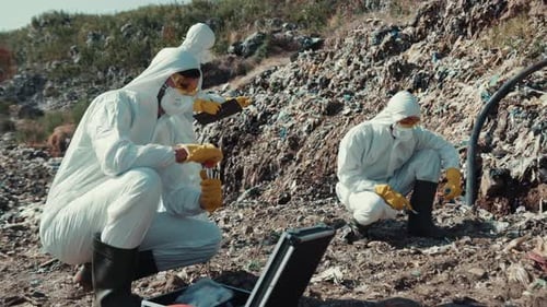 The Field Research Team is Conducting Crucial Environmental Sampling in Protective Gear