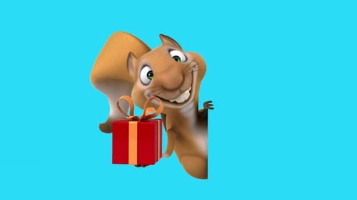 Fun 3D cartoon squirrel with a gift (with alpha channel included)