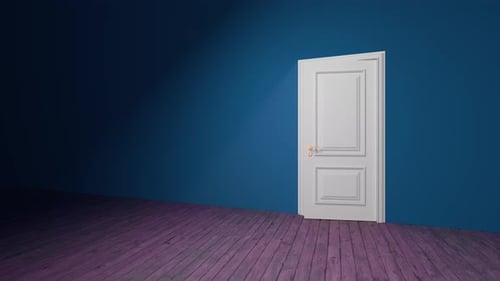 White door opening on dark room