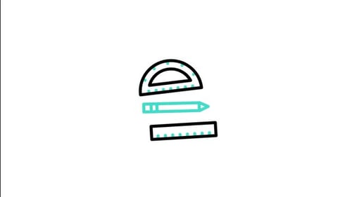 Animated Flat Design Protractor Pencil Ruler Icon