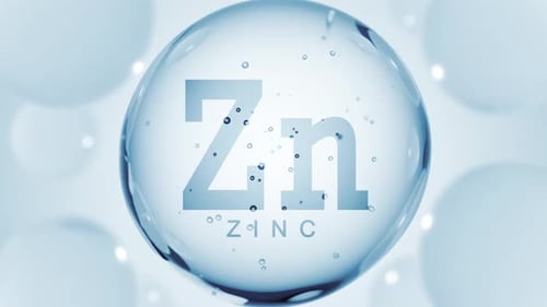 Animated Zinc Element Symbol in Clear Water Bubble