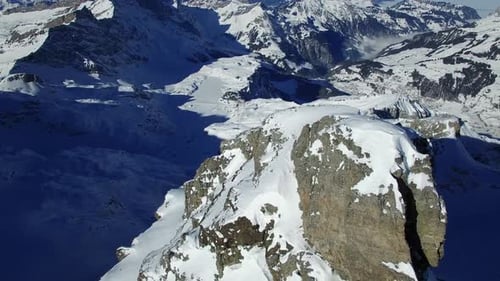 Cinematic Drone Aerial View of Snow Mountain Peak Nature Countryside