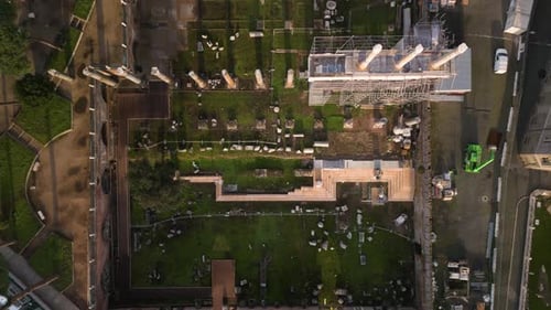 Top Down Aerial View of Trajan's Forum. Ancient Roman Ruins. Rome, Italy
