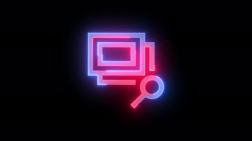 Neon Browse Photos Icon Blue Red Color Glowing Animation Black Background