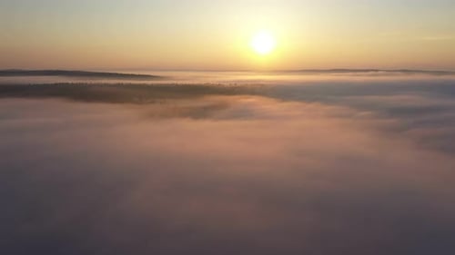 Foggy Valley Aerial at Sunrise