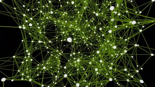 Abstract Network of Green Lines and White Spheres