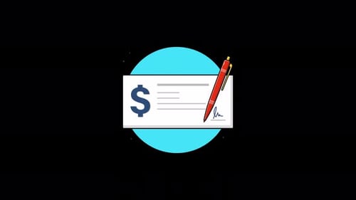 Bank Check with Pen. Donation Concept Animation Video - Transparent
