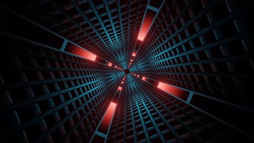 Tunnel-Hintergrund mit roten und blauen Neonecken, VJ Loop In 4K