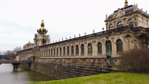 Exterior View of Historical Facade of Zwinger in Dresden on Cloudy Day