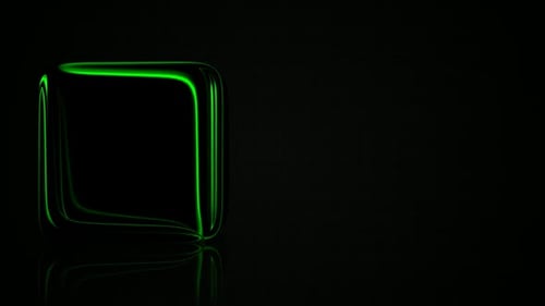 Luxuriöser dunkler Hintergrund mit grünem Würfel, Reflexion, exklusiver 3D-Renderer