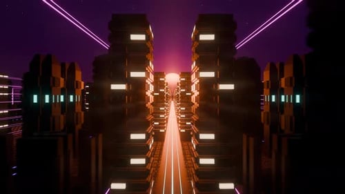 Futuristic Cyberpunk City At Night Loop