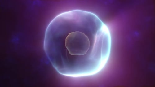 A glowing ethereal purple sphere with a soft flowing core floating