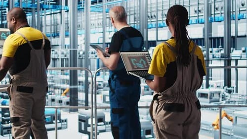 Ingenieros de la Industria 4.0 Plantas industriales que controlan maquinaria automatizada