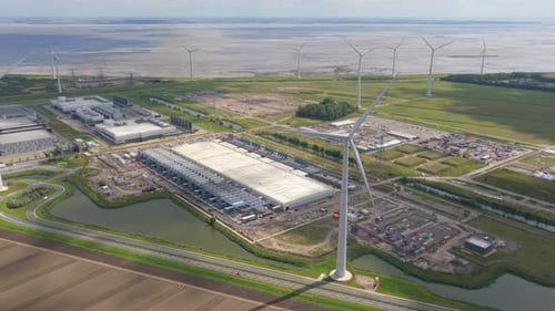 Drone shot of hyperscale computing facility at Eemshaven, Netherlands