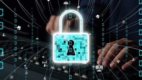 Security Concept with Digital Lock and Cyber Symbols Representing Data Protection, Online Privacy, a